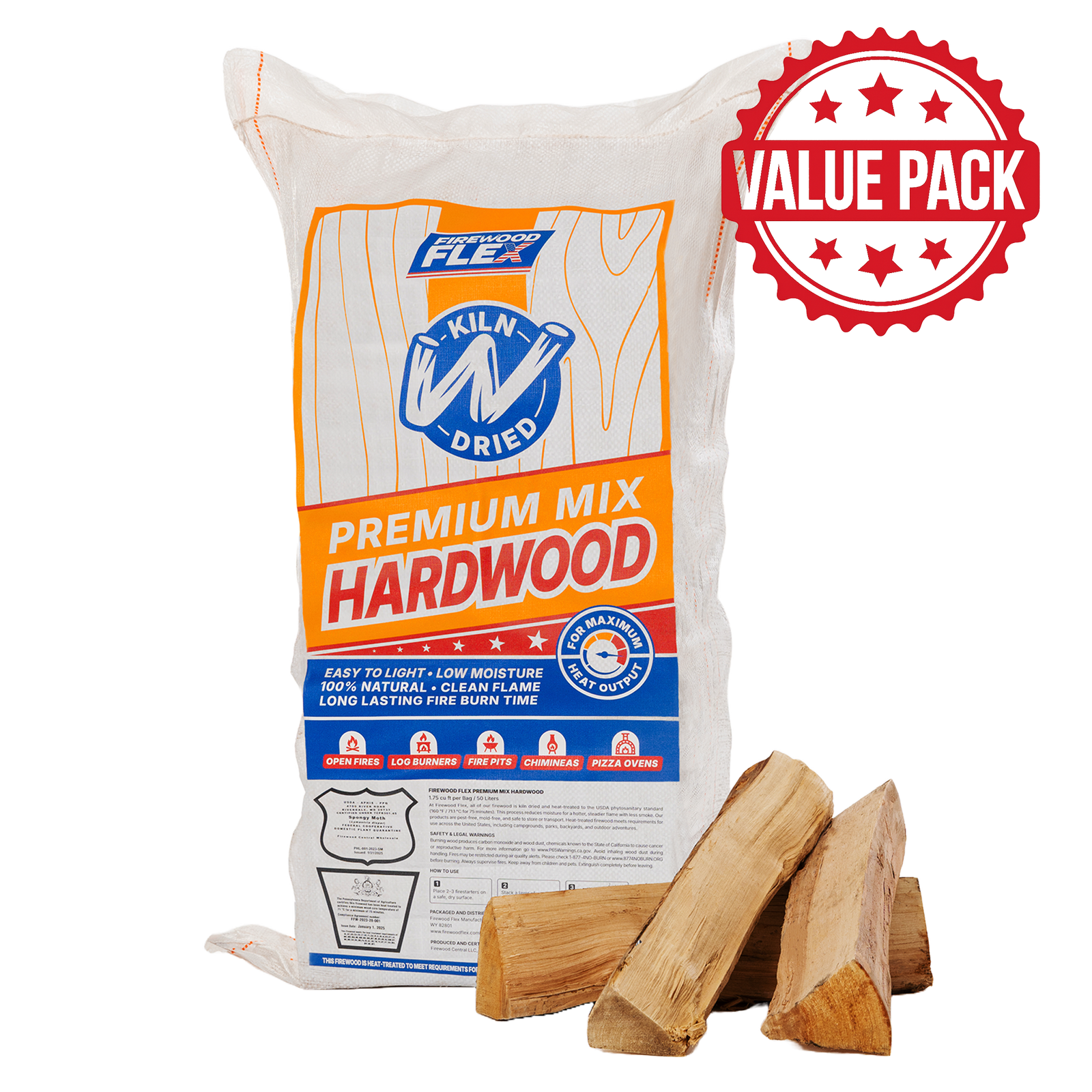 Premium 16'' Kiln-Dried Firewood - 1.75 cu ft Mega Bag
