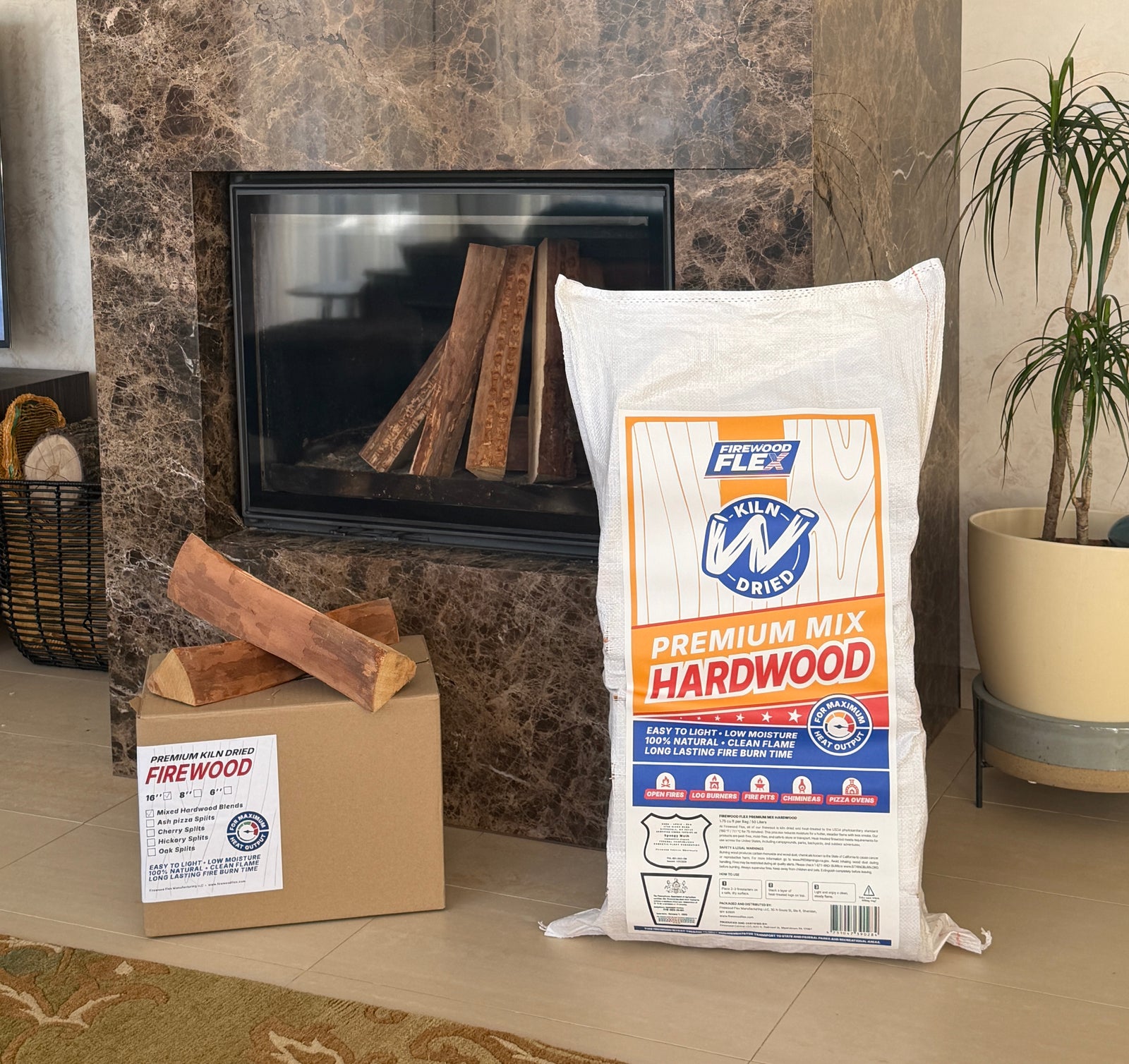 Mega Bag of Premium 16 inch kiln-dried hardwood firewood ready for delivery