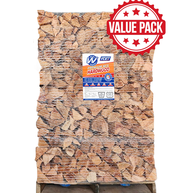 1/2 cord of kiln dried firewood with a label and 'value pack' badge on a white background