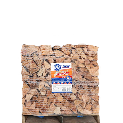 Quarter cord kiln-dried firewood neatly palletized