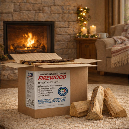 Premium firewood box open showing dry hardwood logs