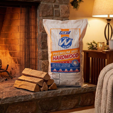 Premium kiln-dried hardwood firewood logs close up